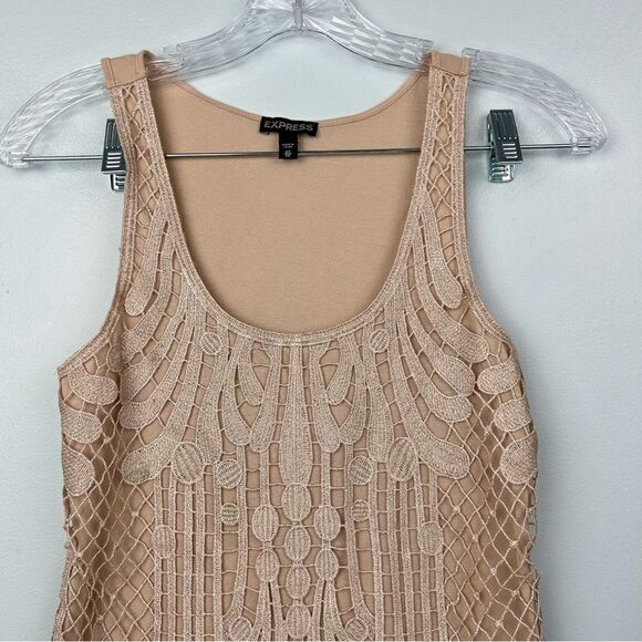 Express Metallic Lace Tank Top Cami Front Lined Lace Cutout Rose Gold Sz XS - Picture 10 of 14